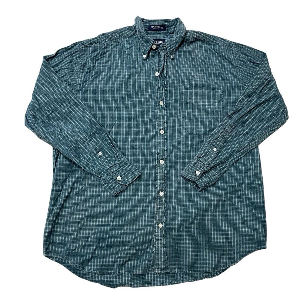Vintage Britches Plaid Shirt Mens M Medium Cotton Button Up Green 90s Flannel